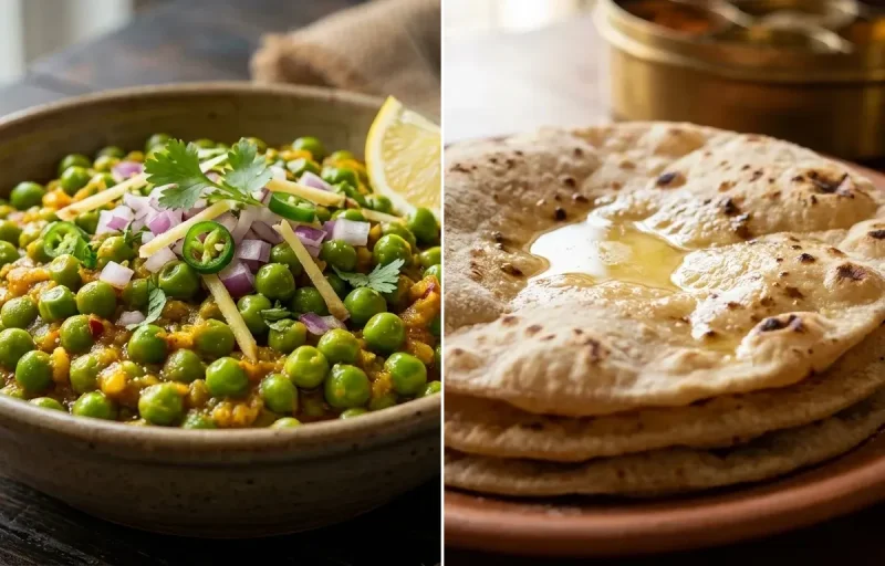 Hare Matar ki Ghugni with Roti