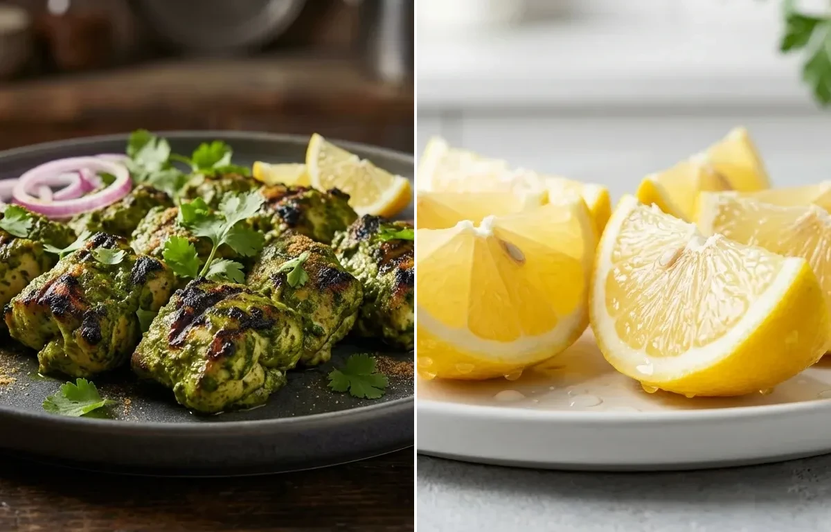 Hariyali Chicken Tikka with Lemon Wedges