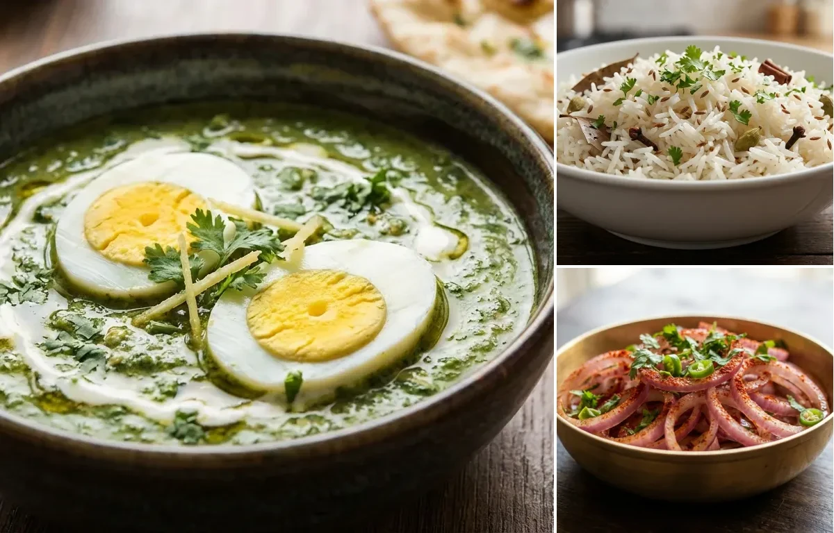 Hariyali Egg Curry with Onion Salad