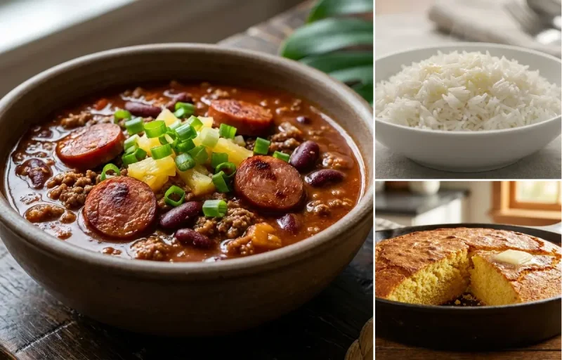 Hawaiian Chili with Steamed Basmati Rice and Cornbread