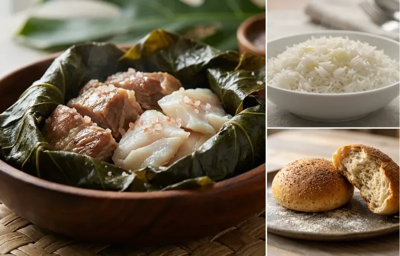Hawaiian Laulau with Steamed Basmati Rice and Goan Poi