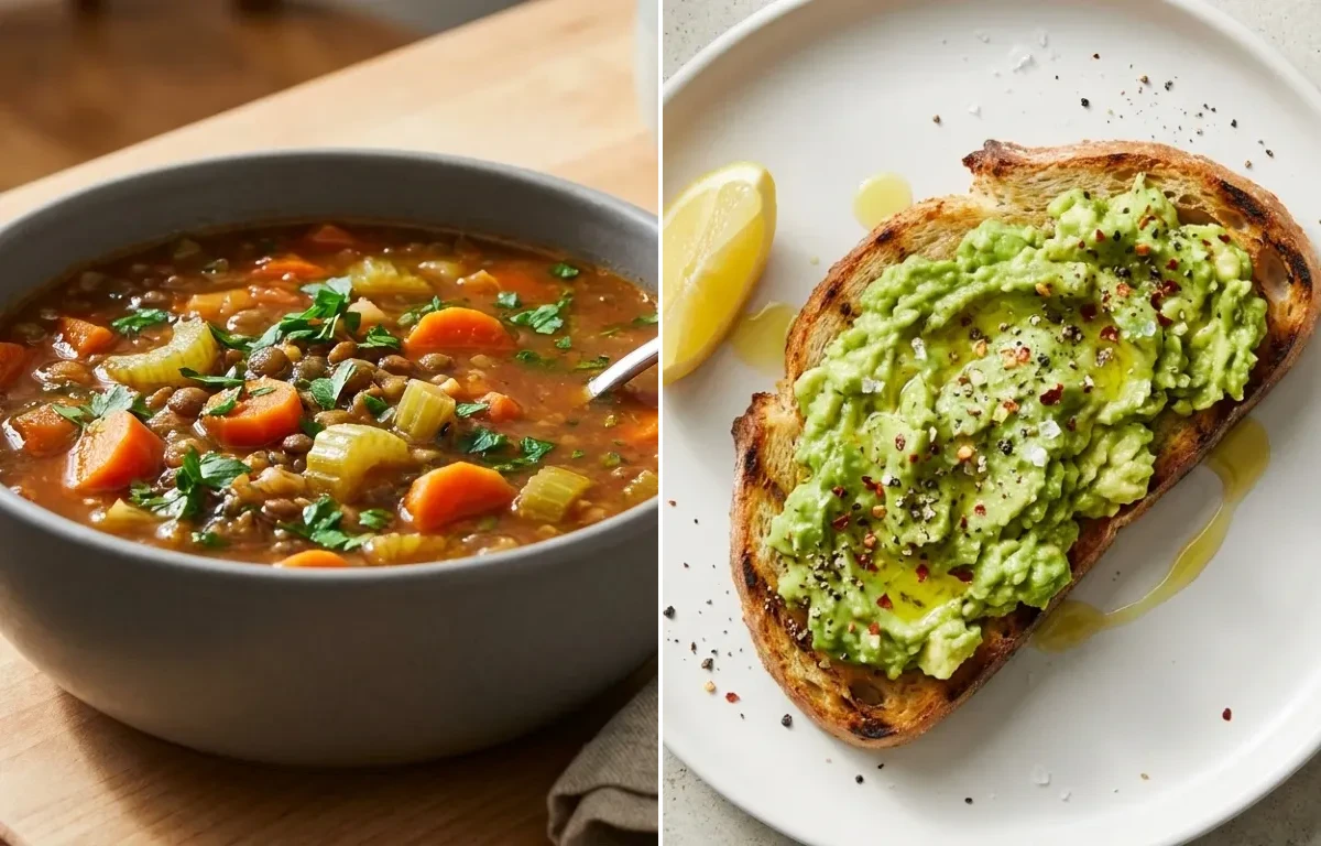 Hearty Vegetable Lentil Soup with Avocado Toast