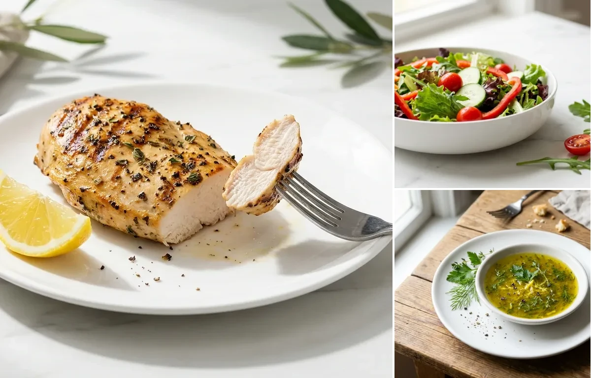 Herb-Grilled Chicken Breast, Mixed Greens Salad with Vegetables and Lemon Herb Vinaigrette