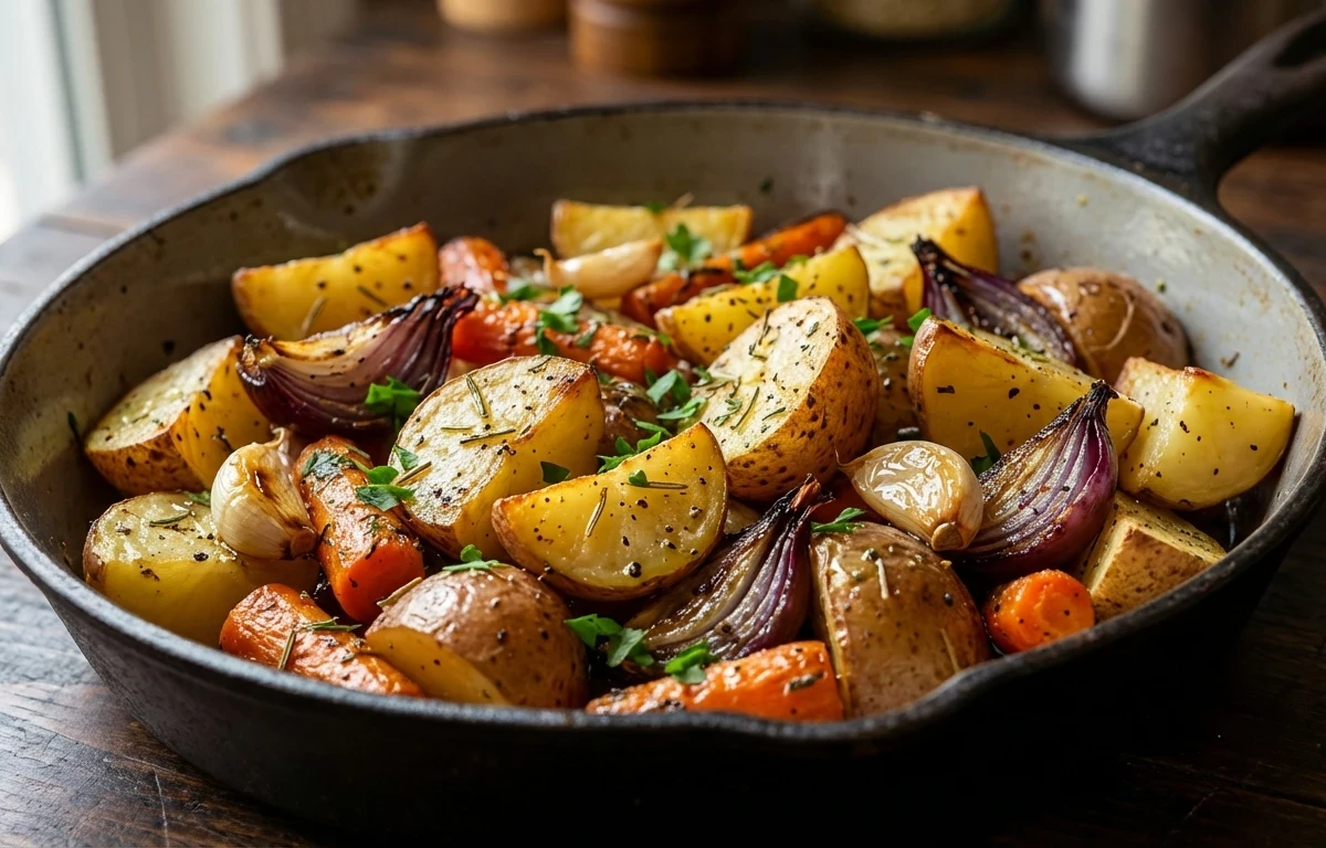 Herb-Roasted Chicken Breast with Roasted Potatoes and Root Vegetables