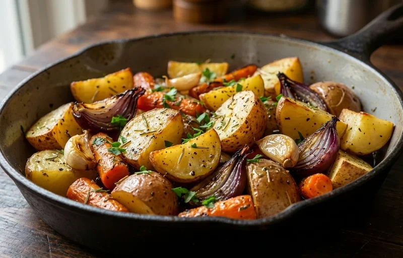 Herb-Roasted Chicken Breast with Roasted Potatoes and Root Vegetables