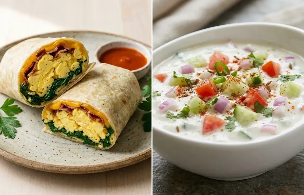 Herbed Lentil Soup No-Salt with Egg And Spinach Wrap and Kachumber Raita