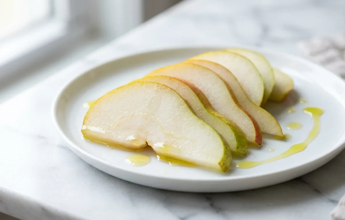 High-Fiber Cereal with Milk and Walnuts with Fresh Pear
