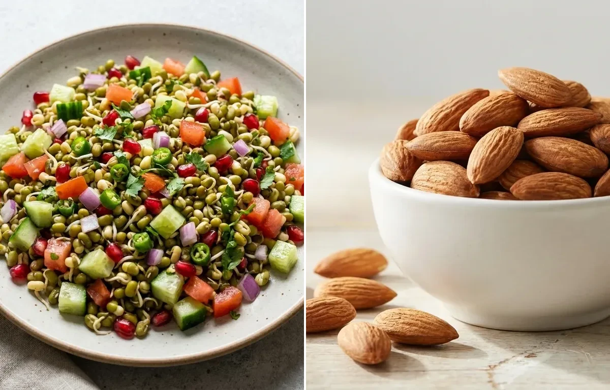 Sprouted Moong Salad with Handful of Almonds