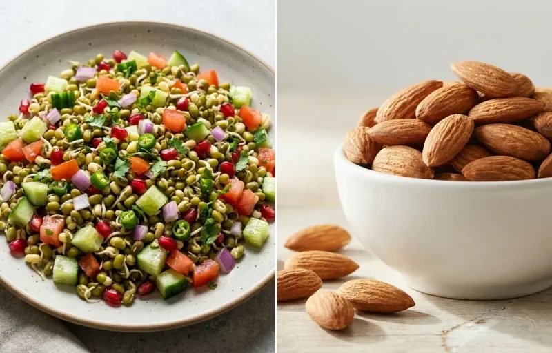 Sprouted Moong Salad with Handful of Almonds
