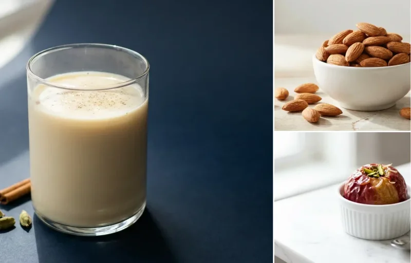 Soy Milk with Handful of Almonds with Apple