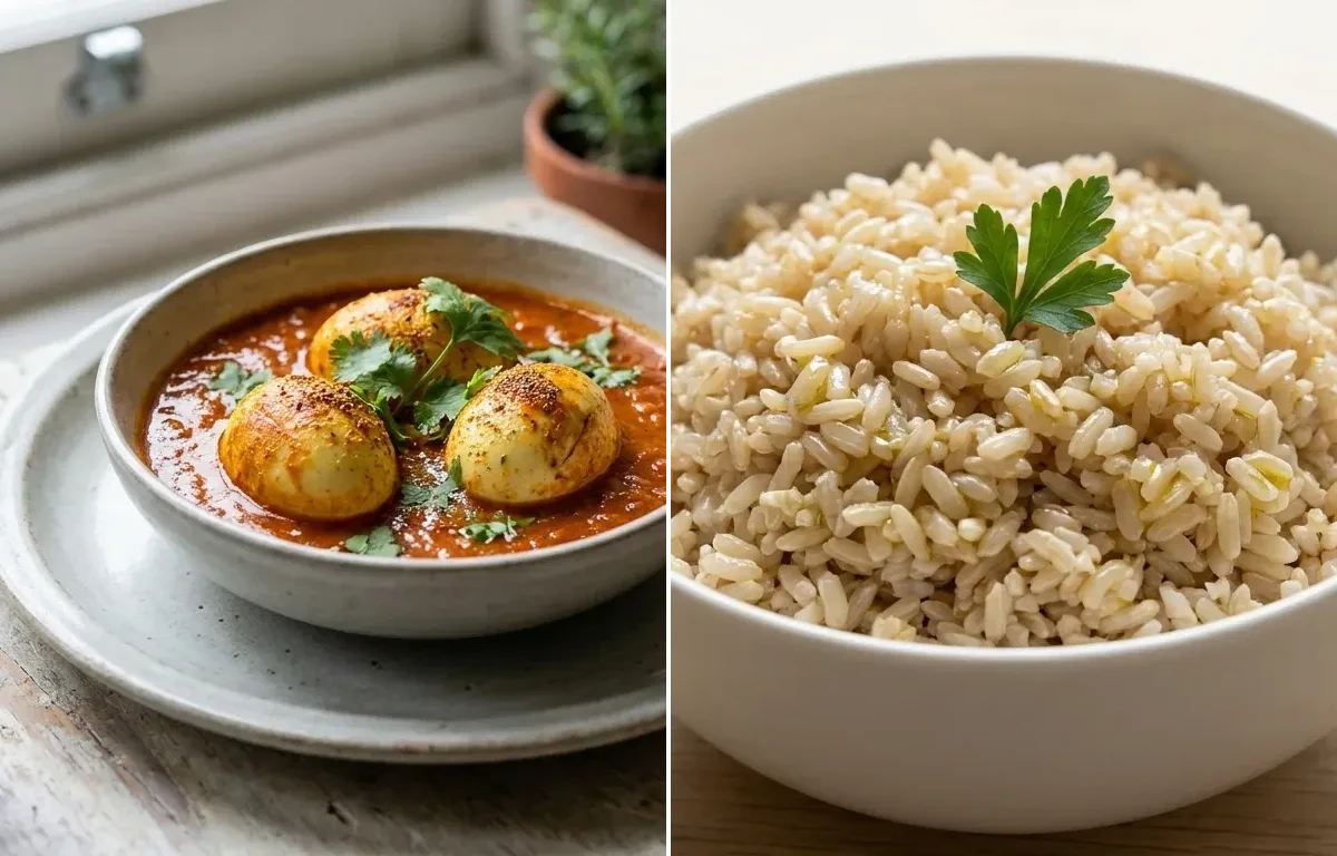 Homestyle Egg Curry with Steamed Brown Rice