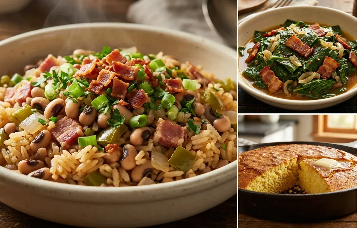 Hoppin' John with Collard Greens and Cornbread