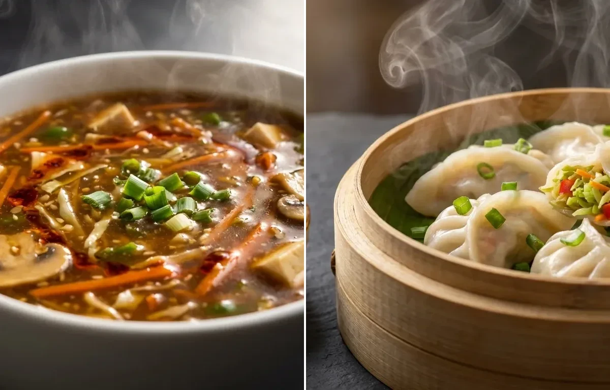 Hot and Sour Soup with Veg Momos