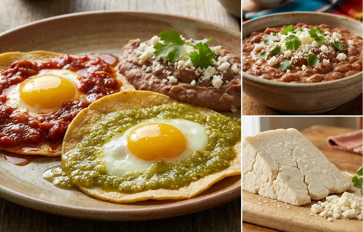 Huevos Divorciados with Tex-Mex Refried Beans and Cotija Cheese