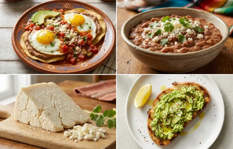 Huevos Rancheros with Tex-Mex Refried Beans, Cotija Cheese and Avocado Toast