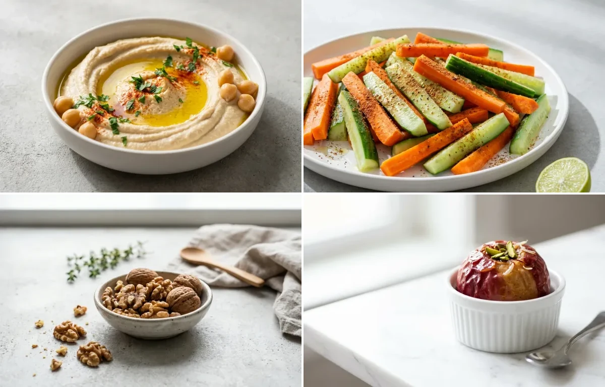 Hummus with Carrot Cucumber Sticks with Walnuts Small Portion with Apple
