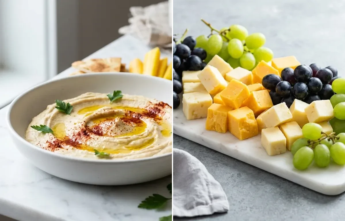 Hummus with Crudits and Pita with Cheese and Grapes