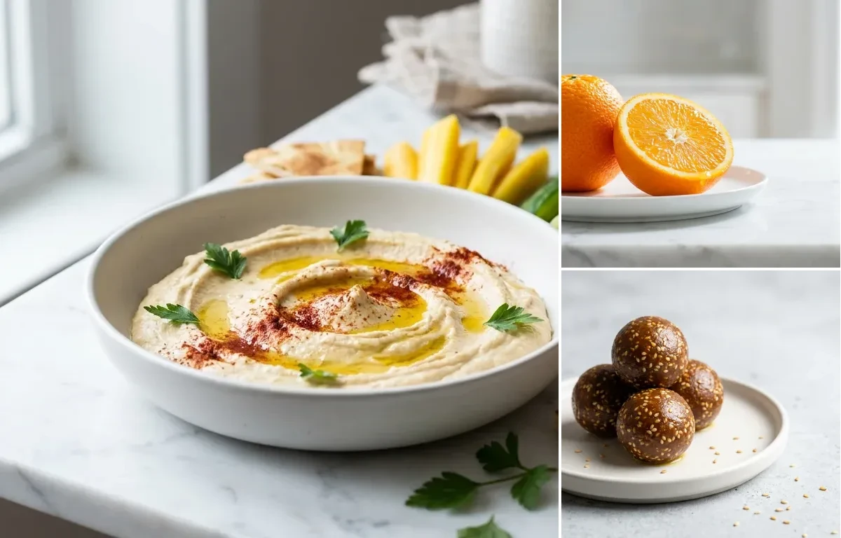 Hummus with Crudits and Pita with Fresh Orange Snack + supplement + iron
