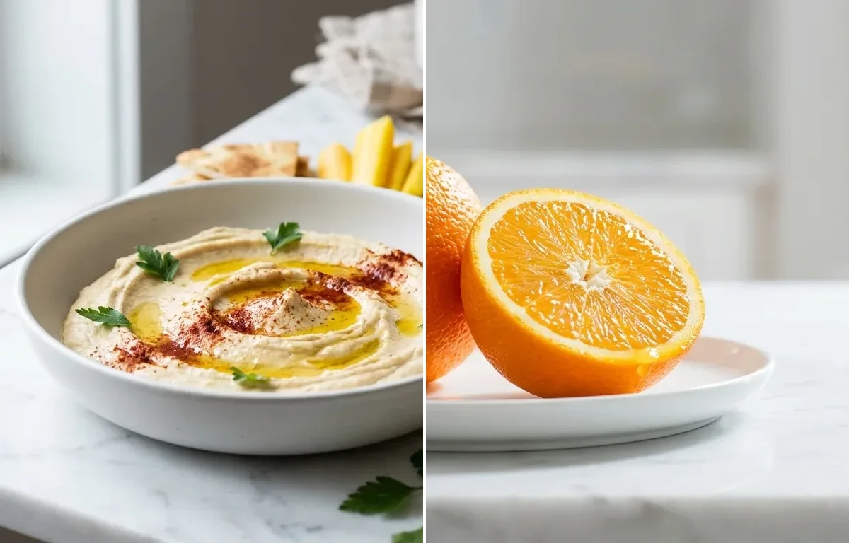 Hummus with Crudits and Pita with Fresh Orange Snack