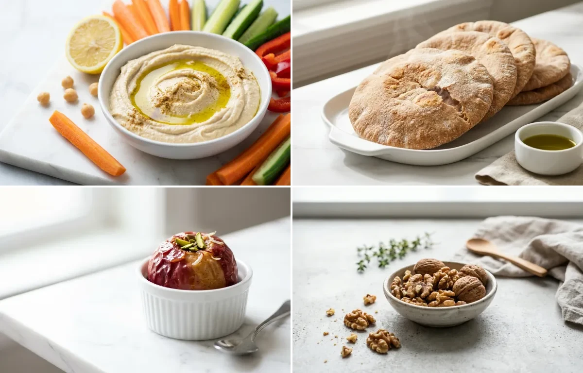 Hummus with Vegetable Sticks with Whole-Grain Pita with Apple with Walnuts Small Portion