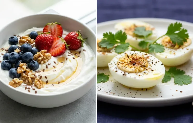 Hung Curd with Berries with Boiled Egg Whites with Black Coffee