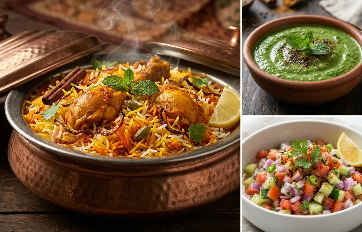 Hyderabadi Chicken Biryani with Dahi ki Chutney