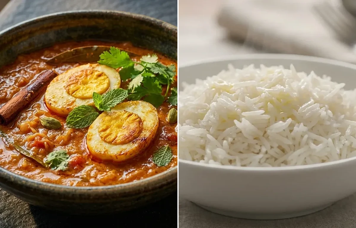 Hyderabadi Egg Masala with Steamed Basmati Rice