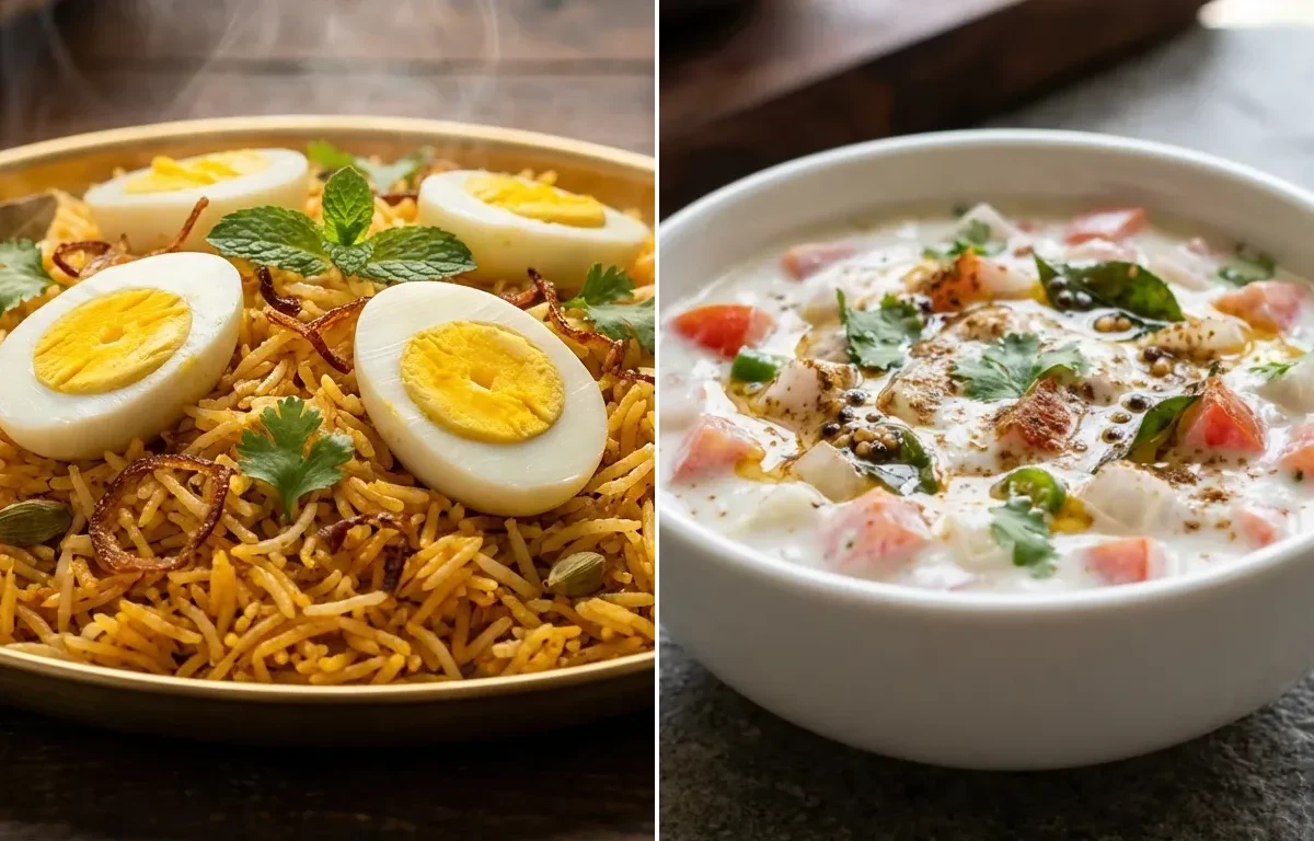 Hyderabadi Egg Pulao with Tomato Raita