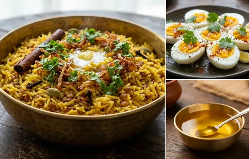 Hyderabadi Khichdi with Boiled Egg and Ghee