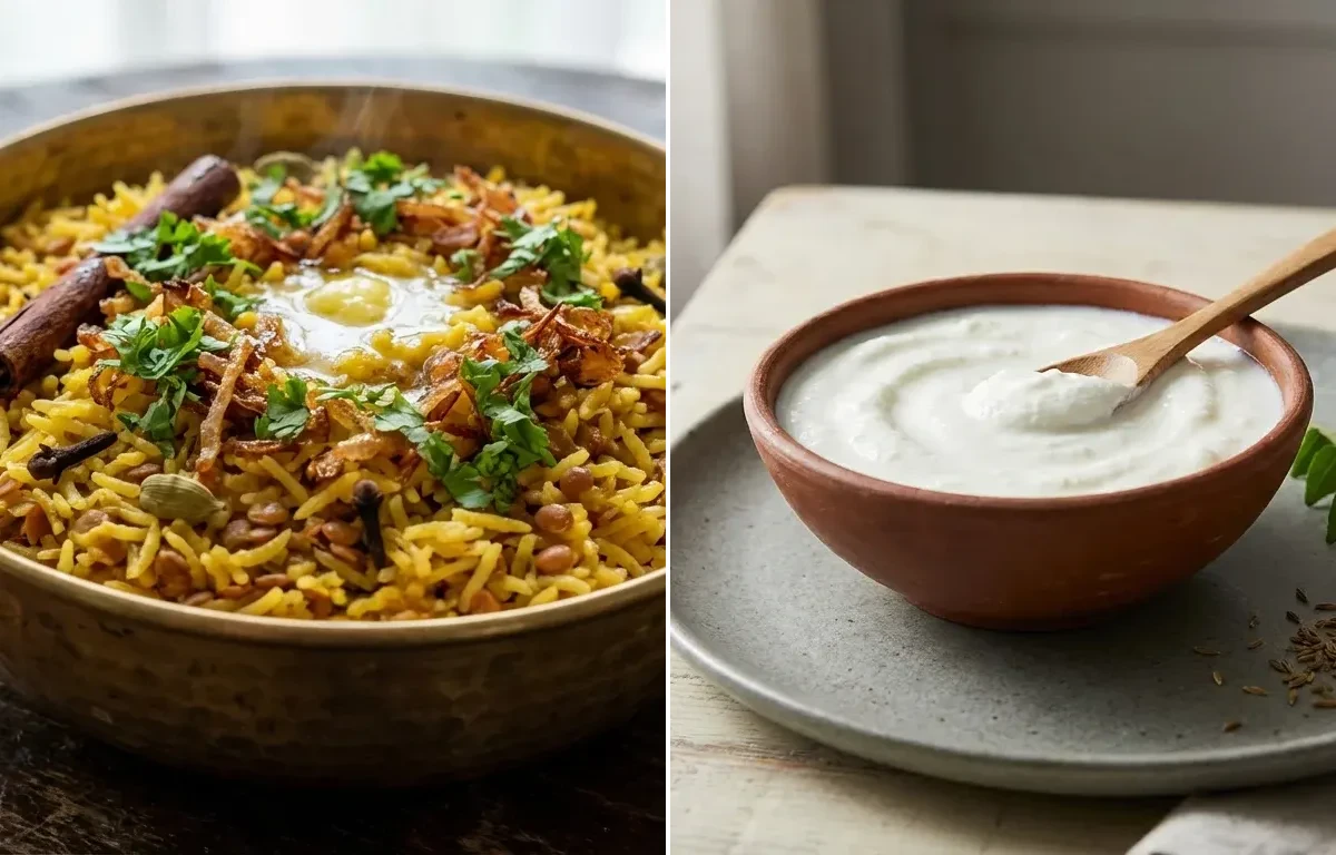 Hyderabadi Khichdi with Plain Curd