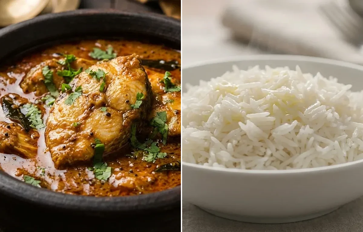 Hyderabadi Machli ka Salan with Steamed Basmati Rice