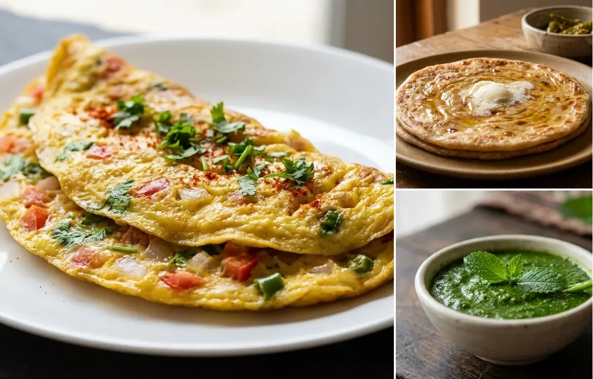 Hyderabadi Masala Omelette with Paratha and Mint Chutney