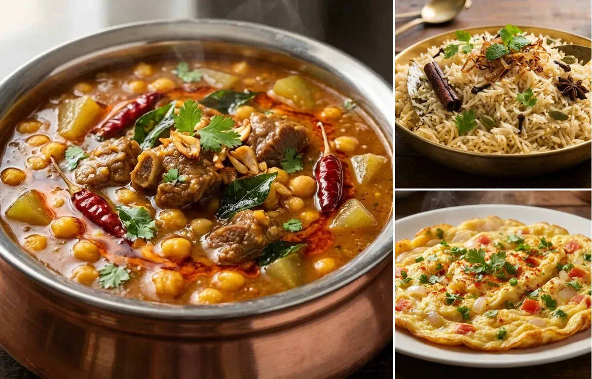 Hyderabadi Mutton Dalcha with Bagara Rice and Masala Omelette