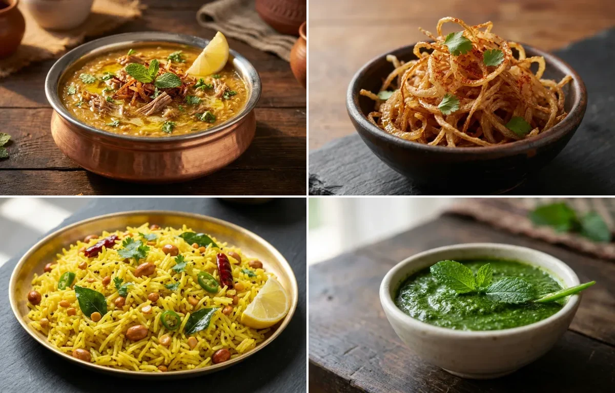 Hyderabadi Mutton Haleem with Fried Onions, Lemon Rice and Mint Chutney