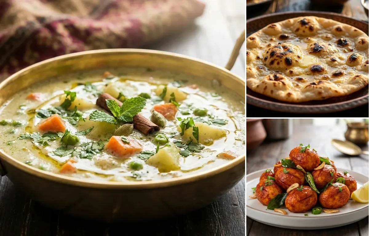 Hyderabadi Veg Korma with Tandoori Roti and Egg 65