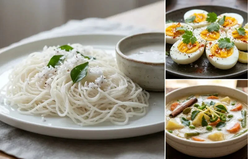 Idiyappam with Boiled Egg and Coconut Milk Stew