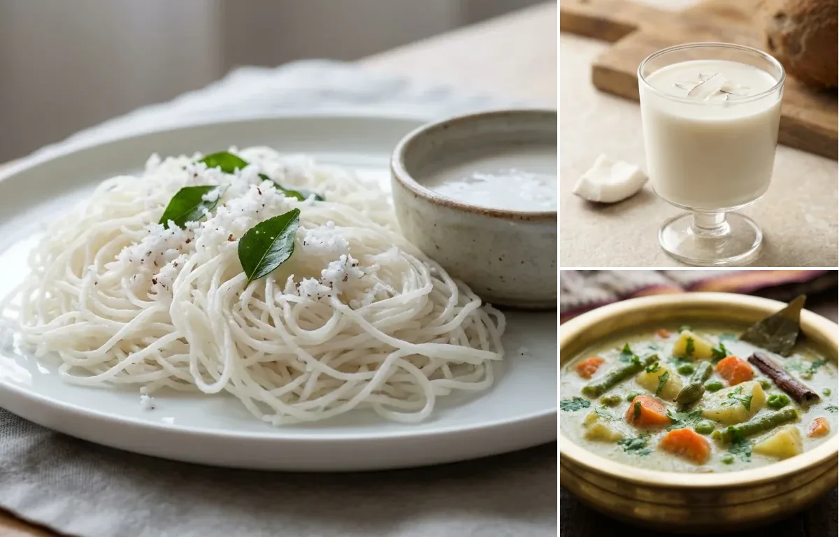 Idiyappam with Coconut Milk and Vegetable Kurma