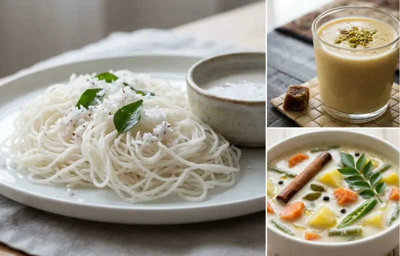 Idiyappam with Thengai Paal and Kerala Vegetable Stew