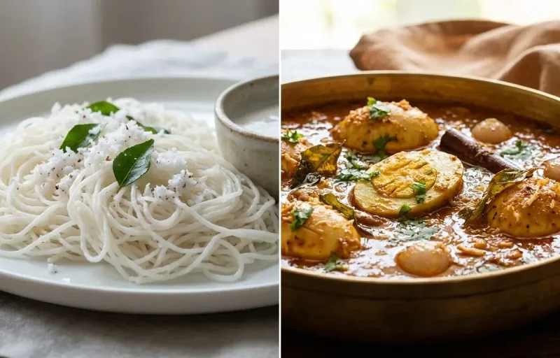 Idiyappam with Chettinad Egg Kuzhambu