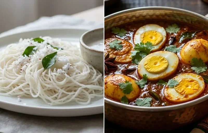 Idiyappam with Chettinad Egg Masala