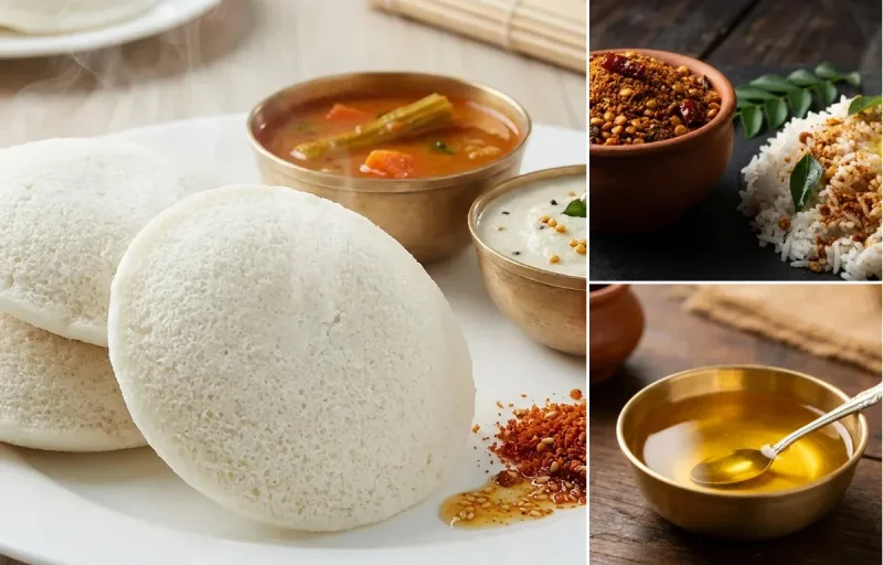 Idli with Andhra Karam Podi and Ghee