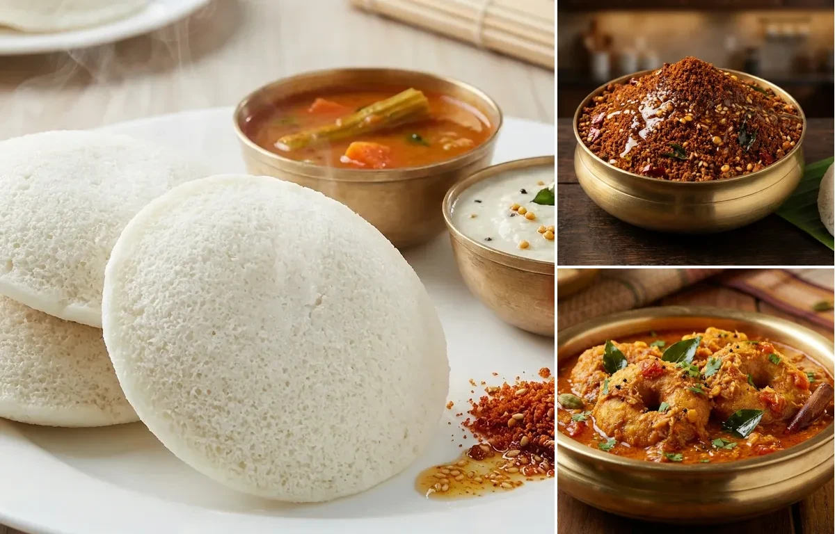 Idli with Idli Podi and Vada Curry