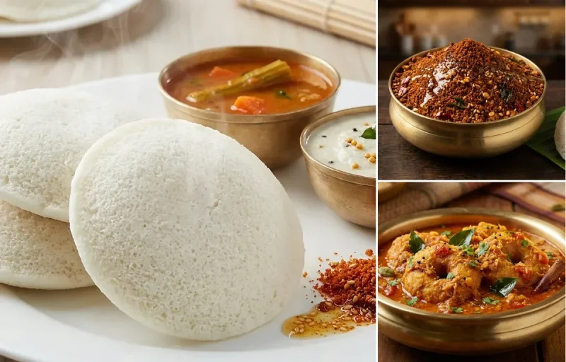 Idli with Idli Podi and Vada Curry