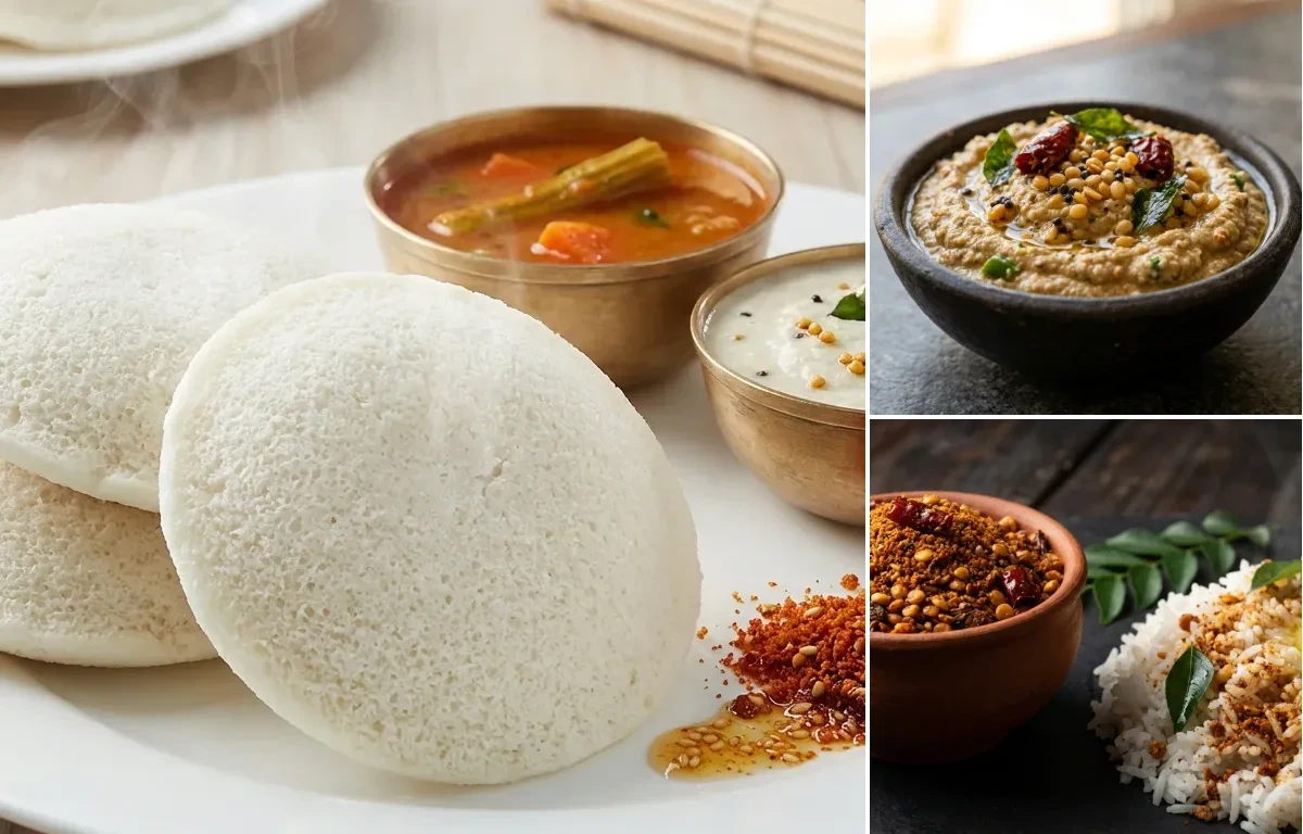 Idli with Palli Pachadi and Andhra Karam Podi