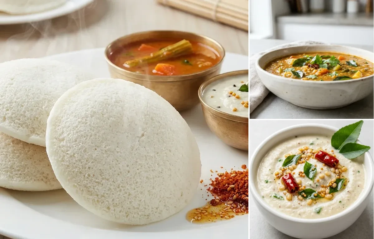 Idli, Sambar and Coconut Chutney