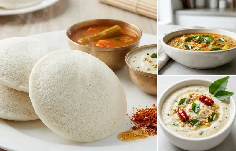 Idli + sambar + chutney