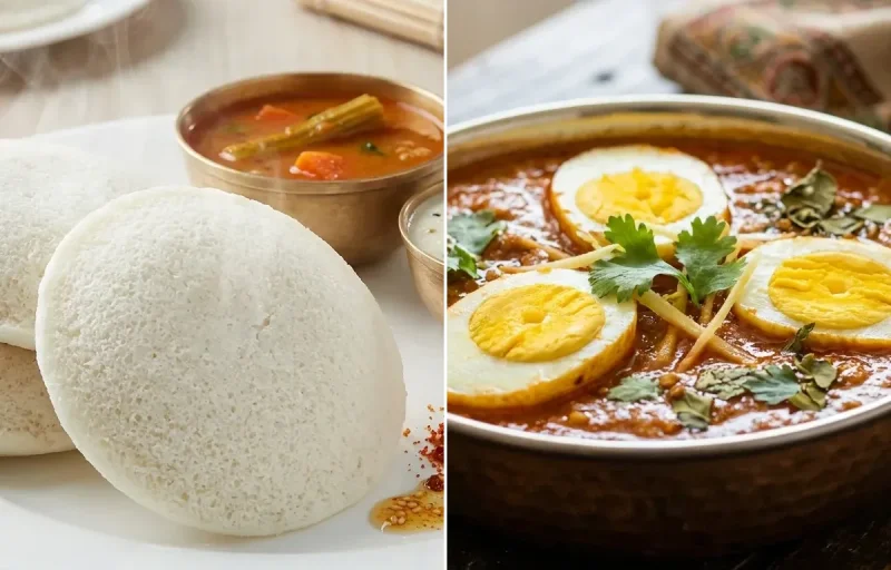 Idli with Anda Curry