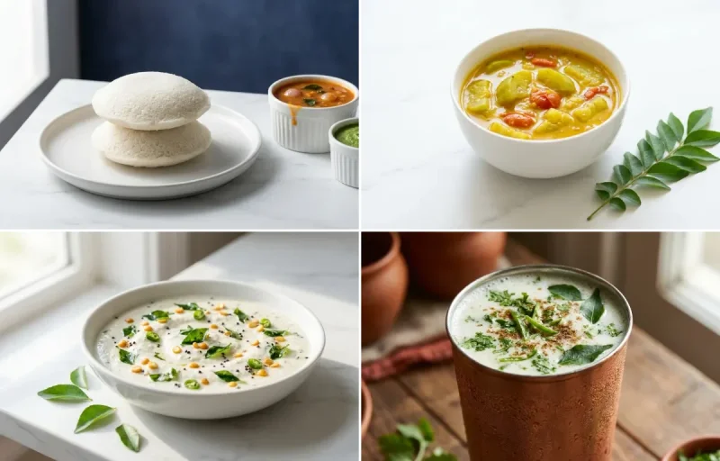 Idli with Jain Sambhar with Coconut Chutney with Chaas