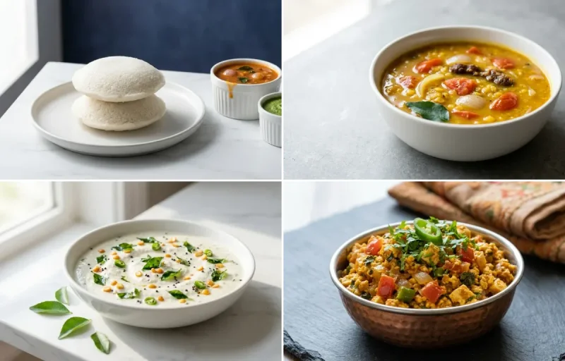 Idli with Sambhar with Coconut Chutney with Paneer Bhurji with Milk