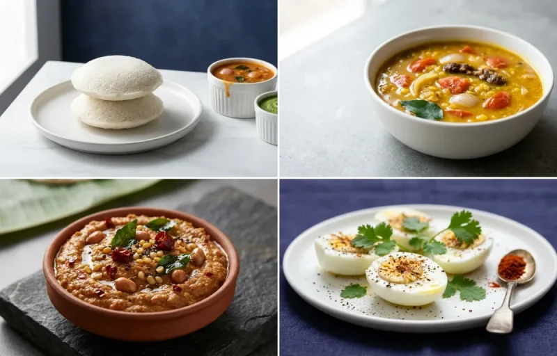 Idli with Sambhar with Peanut Chutney with Boiled Egg Whites with Orange